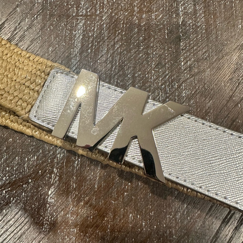 Michael Kors Silver and Tan Logo Belt